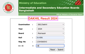 Dakhil Result 2024 Marksheet With Number